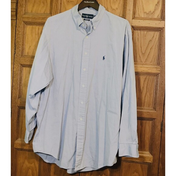 Ralph Lauren Yarmouth Blue Chambray Long Sleeve Button Down Mens 17.5 Polo Shirt - Picture 2 of 10
